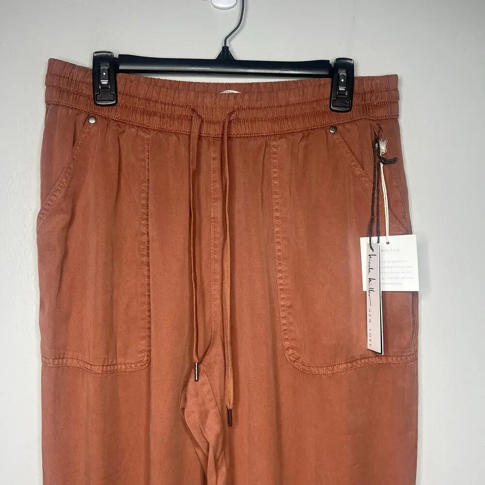 NEW Nicole Miller 100% Lyocell Cargo Pocket Jogger Ankle Pants Size L Terracotta